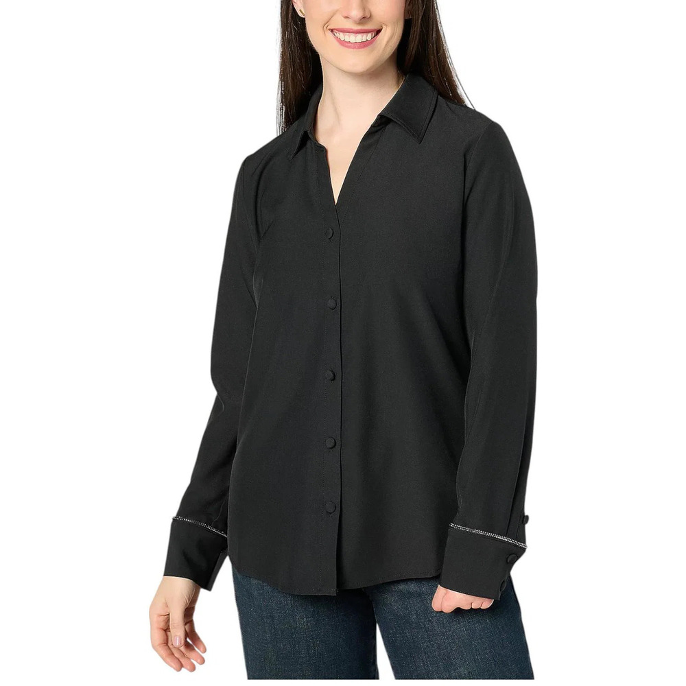 Jingle Belles by Kim Gravel Women's Sparkle Blouse Black - Regular